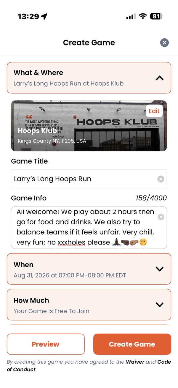 Create a basketball game
